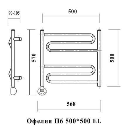 Domoterm electric heated towel rail "Ophelia", 500 x 500 mm, 6 crossbars, left, chrome-3