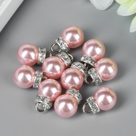 Decor for creativity plastic "Pink pearl with a loop" set 10 pcs 1x1.2 cm