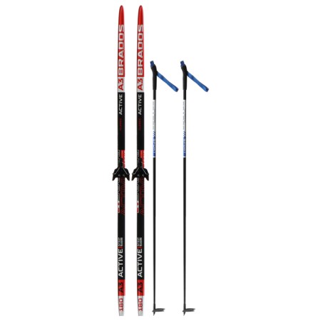 Ski kit: plastic skis 180 cm with a notch, fiberglass sticks 140 cm, fasteners NN75 mm-11