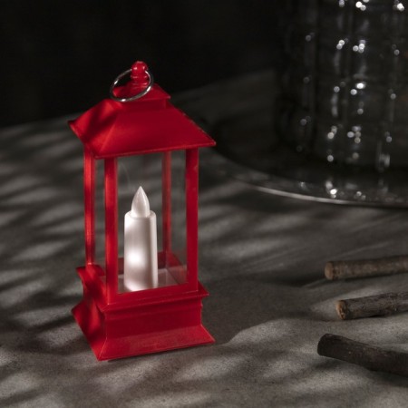 LED figure "Red Lantern with a candle" 5.5 × 13 × 5.5 cm, plastic, batteries AG13x3, glow warm white-1