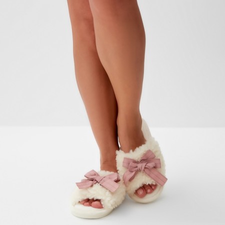 Women's slippers with an open nose, size 36-37, pink bow