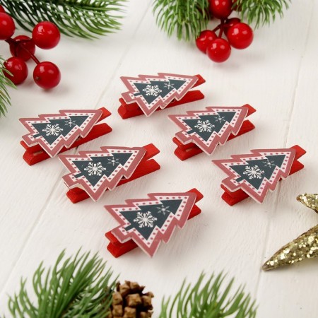 New Year's clothespins "Christmas tree", set of 6 pcs.-1