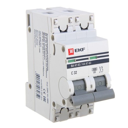 Automatic circuit breaker EKF Proxima, 2P, modular, 32 A