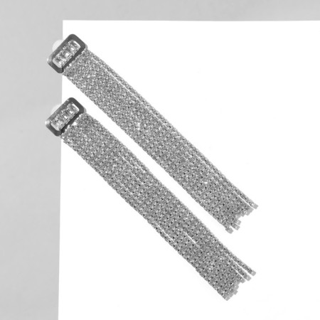 Hanging earrings with Hollywood rhinestones, 8 rows, white color in silver, 12 cm-1