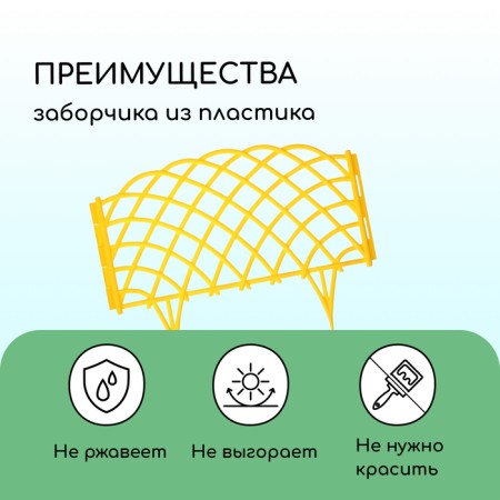 Decorative fence, 34 × 270 cm, 6 sections, plastic, yellow, “diadem”-2
