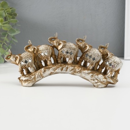 Polystone souvenir "Five elephants on a stone in blankets with fringe" 11x24.5x4.5 cm-4