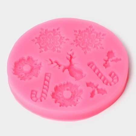 Mold "Snowflakes", silicone, d = 9.5 cm, pink color-1