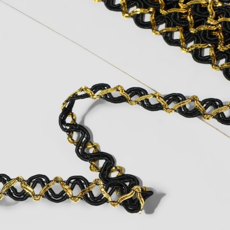 Decorative braid, 10 mm, 10 ± 1 m, black/gold color-1