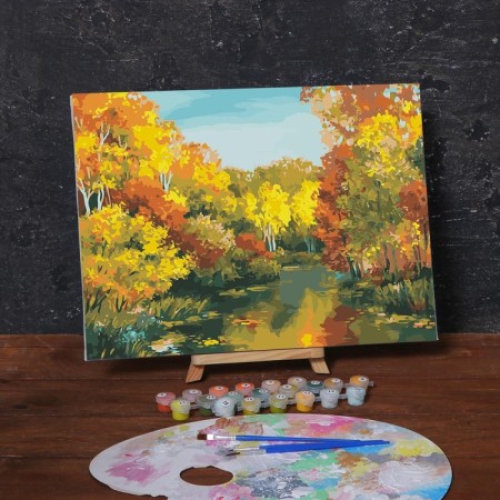 Picture on numbers on a canvas with a subframe "Autumn Pond", 40x30 cm-2