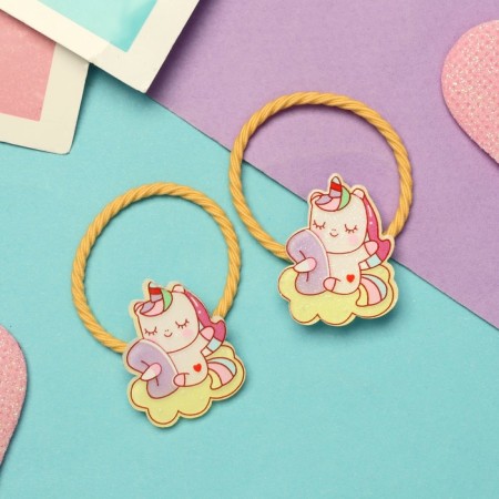 Hair gum "Gloss" (set 2 pcs) unicorn, 3 cm, yellow-1