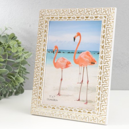 Photo frame plastic 13x18 cm "Greek patterns" gold on white 21.5x16.5 cm-1