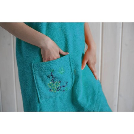 Women's set for the sauna (Pareo+Chalma) with embroidery, turquoise-3