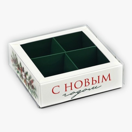 Box for 4 sweets with cells "spruce aroma", 10 x 10 x 3 cm, new year-1