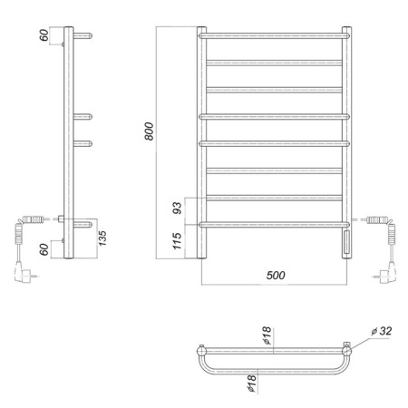 Domoterm electric heated towel rail "Orpheus" P8, 500x800 mm, right, black matte-3