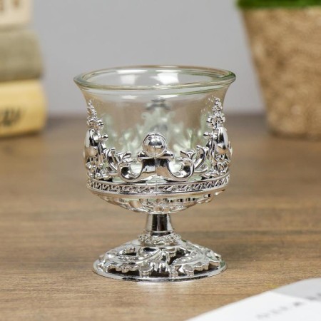 Glass candlestick, plastic on 1 candle "Back" glass on the leg silver 7.5x6x6 cm