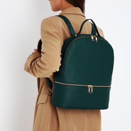 Women's backpack made of artificial leather with lightning, 2 pockets, green color-6