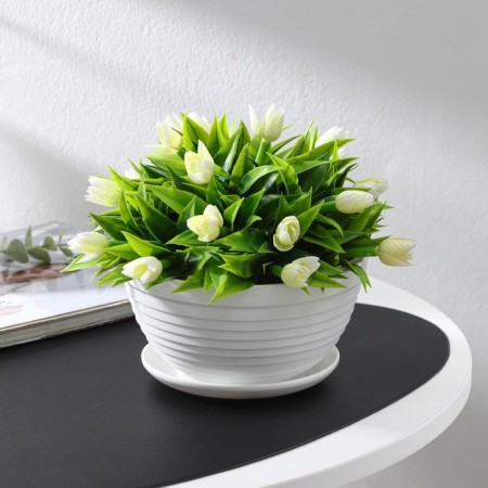 Pot for flowers with a subdone "Alice", 1 l, d = 17 cm, h = 10 cm, white color