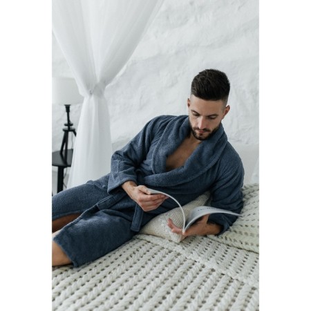 Tainted male bathrobe, size 52, blue color-6