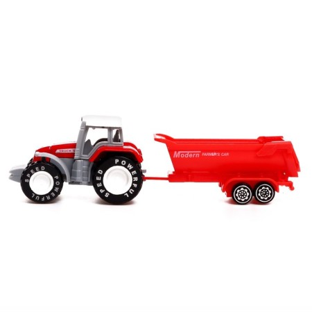 Metal “farmer” tractor, with a trailer, red color-1