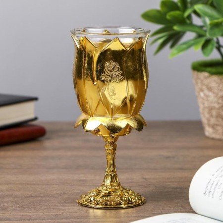 Climber Plastic, glass for 1 candle "rose" glass on the leg gold 13x6x6 cm-1