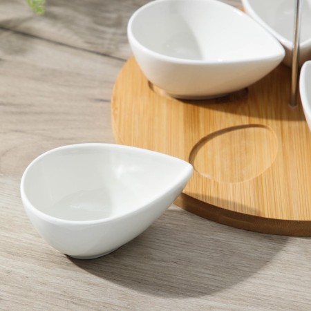 A set of ceramic saladates on a wooden stand “Estete. Petal ", 5 items: 90 ml, white color-2