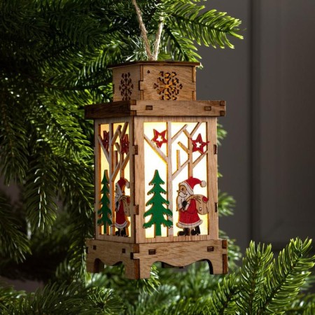 Christmas tree toy "Lantern with Santa Claus", from batteries, glow of warm white