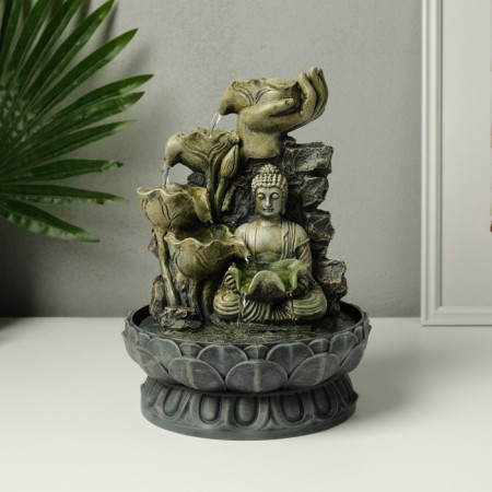 The desktop fountain from the Buddha with Flower Waterfall network is gray 20.5x20.5x27 cm