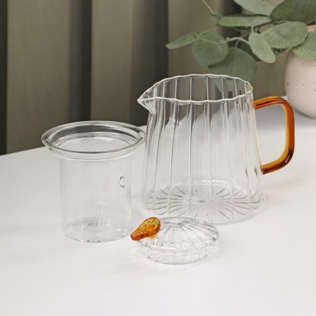 Glass Tea Set "Bliss", 2 items: glass kettle 600 ml, 11 × 12.5 cm, stand 12 × 6.5 cm-3