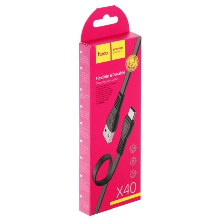 Hoco X40 cable, USB - Type -C, 3 A, 1 m, flat, black-3