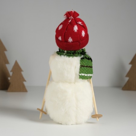 Souvenir Textile "Snowman in a green scarf, skiing" 12x9x20 cm-3