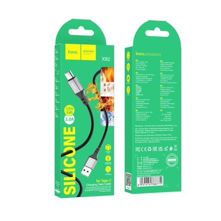 Hoco X92, Type -C cable - USB, 3 A, 3 m, silicone braid, black-9