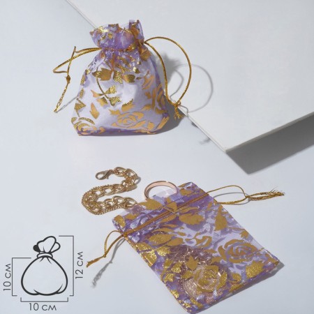 Gift bag "Golden roses", 7 × 9, purple color
