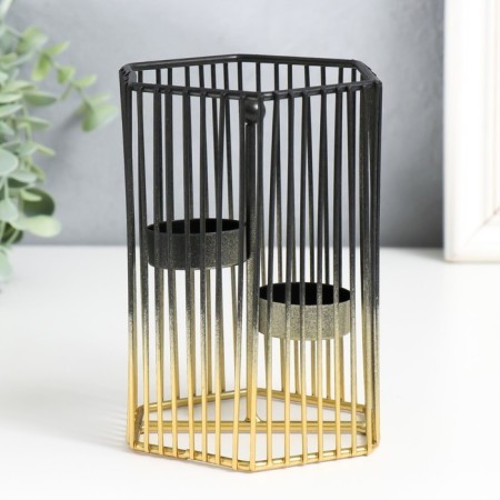 Summary Metal for 2 candles "hexagonal cage" d-4.5 cm gold.-black 11.5x11.5x15.5 cm 93307-3