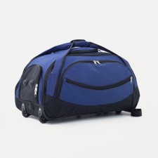 Road bag on wheels, a lightning department, shoes, 3 outer pockets, long belt, black/blue color