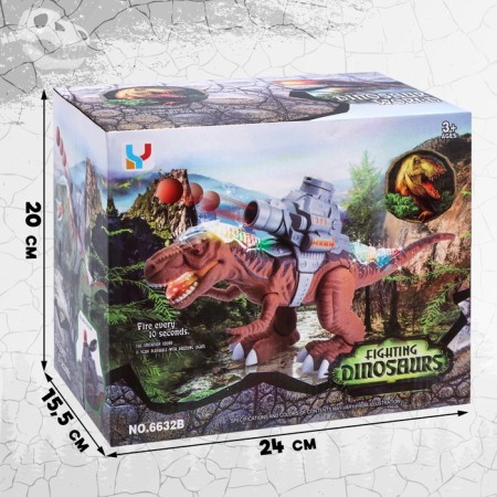 Dinosaur "Rex", shoots balls, works from batteries, light and sound, green color-5