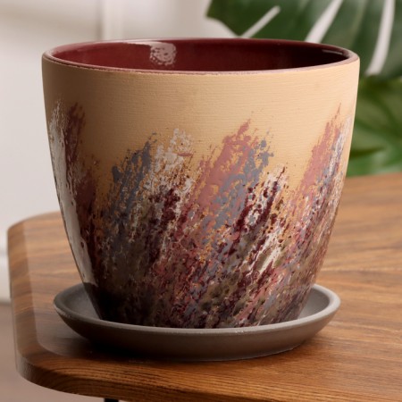 Pot floral painting beige Crocus No. 3, 2.3 l, D - 17.7 cm