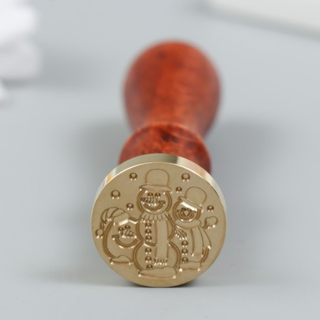 Printing for wax with a wooden handle "Three Snowmen" 9x2.5x2.5 cm-1