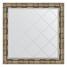 Mirror with engraving in the baguette frame, silver bamboo 73 mm, 83x83 cm