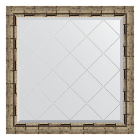 Mirror with engraving in the baguette frame, silver bamboo 73 mm, 83x83 cm