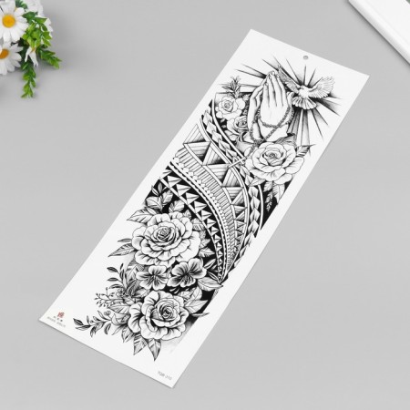 Tattoo on the body black "dove and flowers" 48x17 cm-1