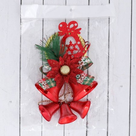 Decoration New Year's "Bells on a suspension with a flower and a twig" 12x30 cm, red-1