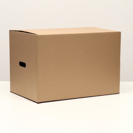 The box is folding, brown, with handles 60 x 40 x 40 cm