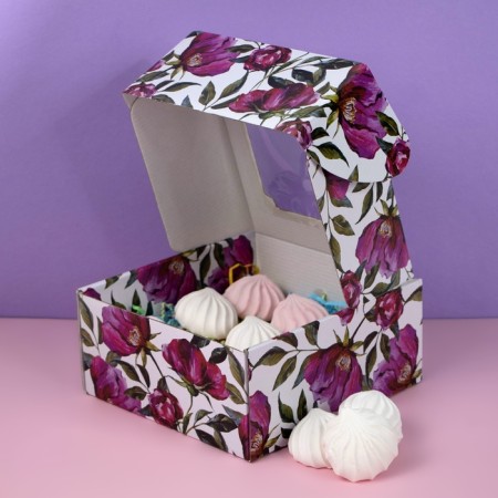 Self -charged box, with a window, "watercolor flowers", 19 x 19 x 9 cm-1