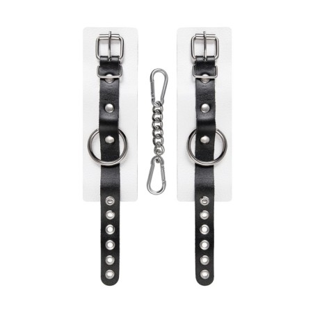 An handcuffs Pecado BDSM, soft with one strap with eyelets, genuine leather, white-black-3