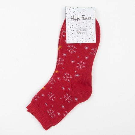 Women's socks "Snowflakes", burgundy color, size 23-25-4