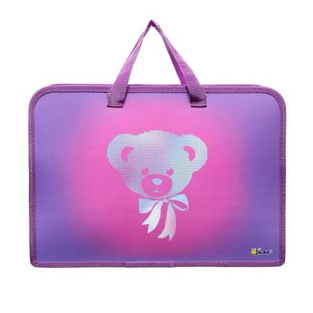 Folder with A4 handles, 340 x 245 x 75 mm, plastic, handles, PT-14-4-12 "Bear with a bow" (voluminous 3D rusunes with a metallic effect) 71215-2