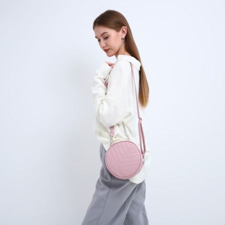 Women's Bag -round artificial leather, 18x18 cm, pink color-7