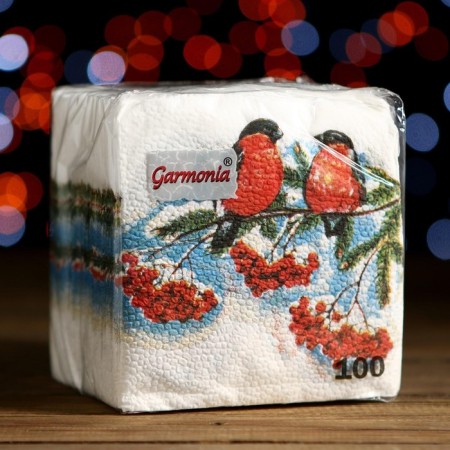 Paper Napkins "Color Harmony", 24x24 cm, 100 pcs, with a pattern "bullfinch"-3