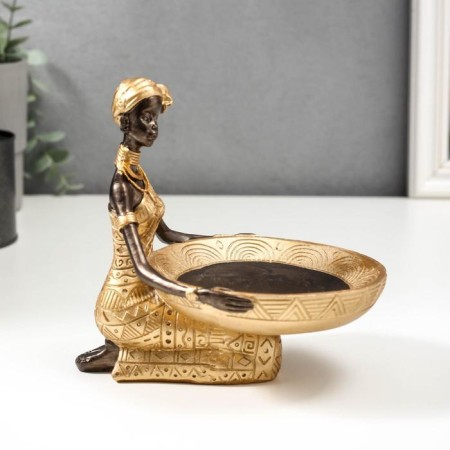 Souvenir Polystone stand "African with a dish" 15x15.5x12.3 cm-1