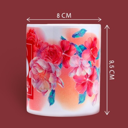 Ceramic mug "March 8" flowers, 320 ml, white color-1